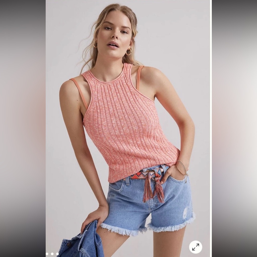 By Anthropologie Coral Marled Knit Ribbed Tank Top - Picture 2 of 10